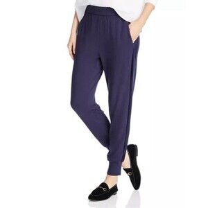 Eileen Fisher Women's Velvet Side Stripe Jogger Pants Black Petites Size PL